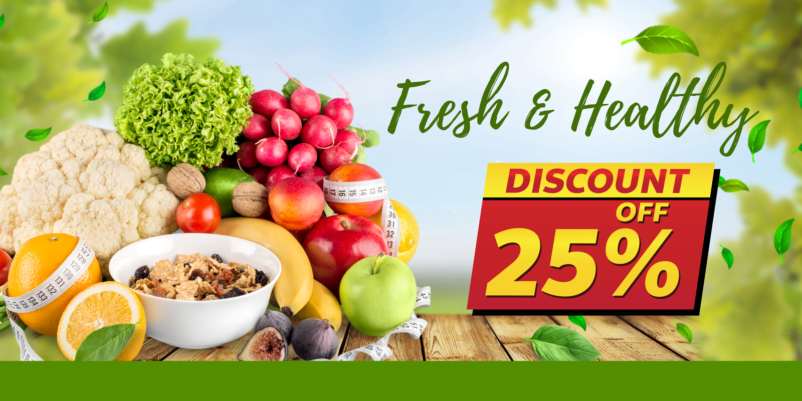 Green Creative Vegetable Fruit Sale Promotion Banner